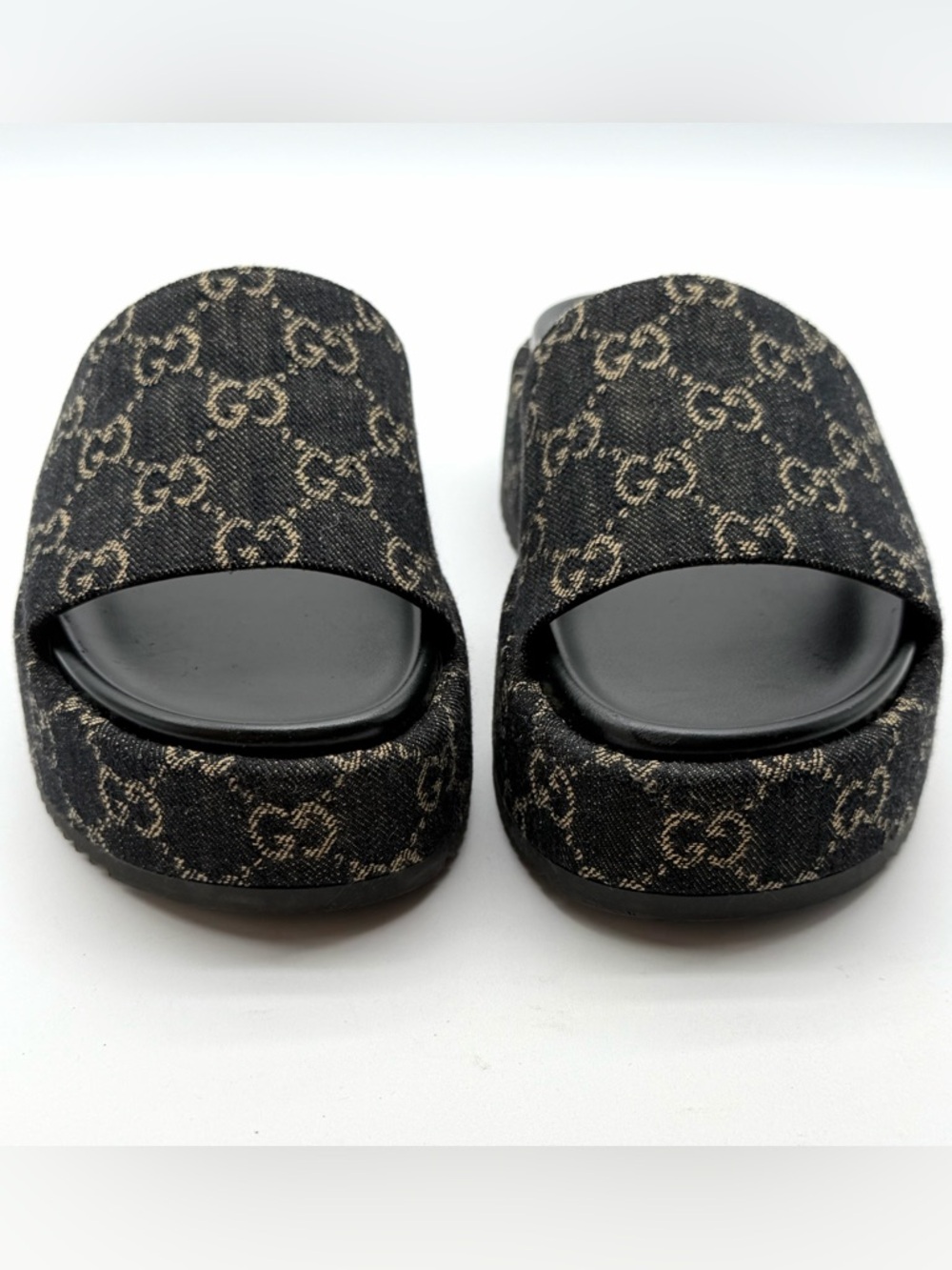 Gucci Angelina GG Monogram Platform in Black Denim Slide Sandals EU 39.5 US 9.5 - Picture 8 of 12